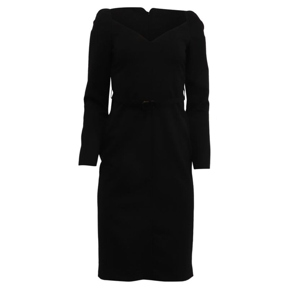 Valentino Garavani Belted Midi Dress in Black Wool